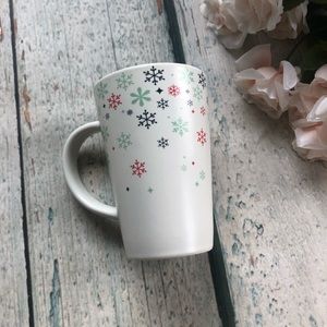 Davids tea perfect mug snowflake teal red blue ceramic cup holiday winter white